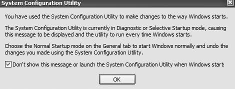 S 630 / 14 Speed Up Windows by Disabling Startup Programs 11. As soon as Windows has restarted you ll see a rather lengthy message like the following screenshot.