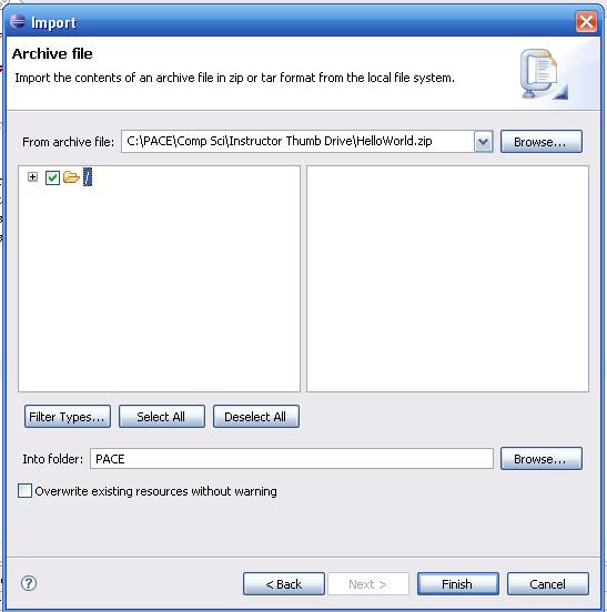 Importing your Java Code (Cont d) Click Browse to locate the file you previously exported to your