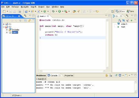 Chapter 2 Eclipse 3.1 And C/C++ Then create a source file and enter the same statements as for project C1. When the file is saved, various errors are generated.