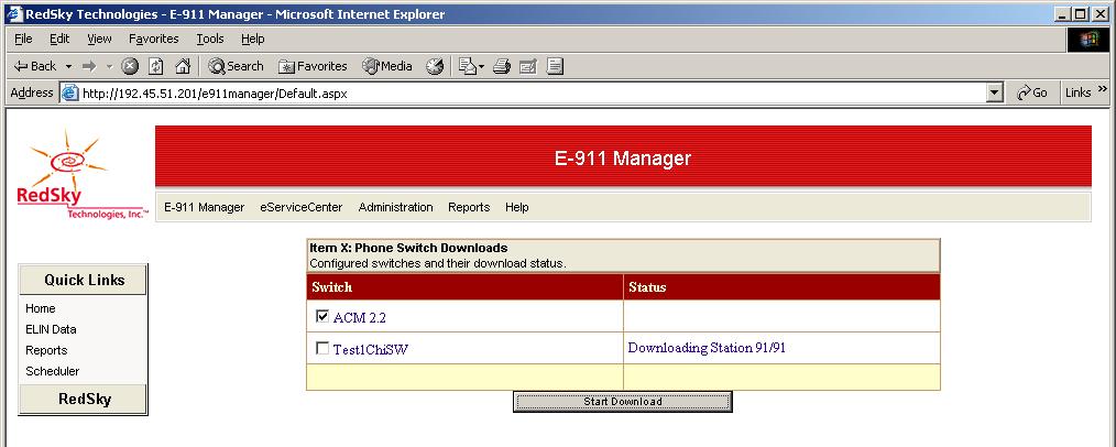 Step 5. From the E-911 Manager menu, select System -> Process Phone Switches. 6.