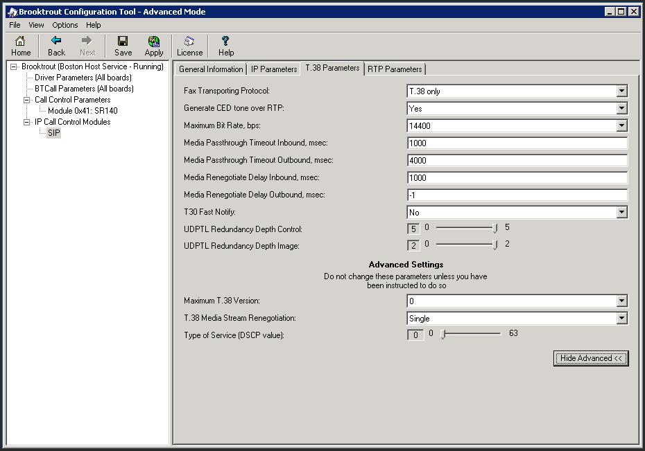 7.4. Configure T.38 Parameters Select the T.38 Parameters tab.