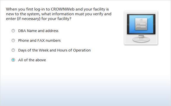 Feedback when correct: That's right! You cannot delete former employees who are affiliated with patient data in CROWNWeb.