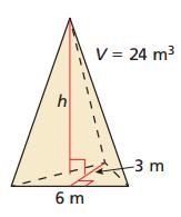 The volume of a square pyramid is 75 cubic meters and the height is 9 meters.