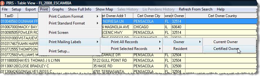 In this example, our search result yielded 187 records. By selecting Print All Records all 275 will be used to print mailing labels.