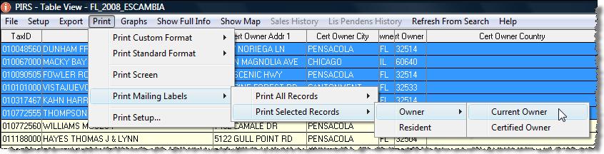 Figure 3 Option 2: Print Selected Records With this option, only the highlighted records will be used to generate mailing labels.