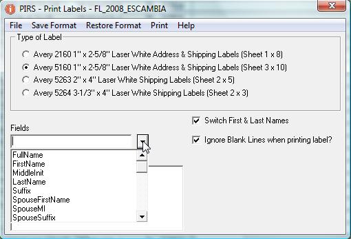Figure 6 Select the first field you want printed on the mailing label. For this example, we ll choose Full Name and press Enter to move the cursor to the next line.