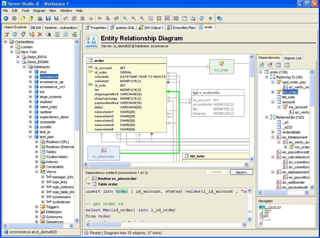 Server Studio Database Development & Administration Entity Relationship Diagrams New Entity Relationship Diagrams enable immediate graphical analysis of complex relationships and dependencies between