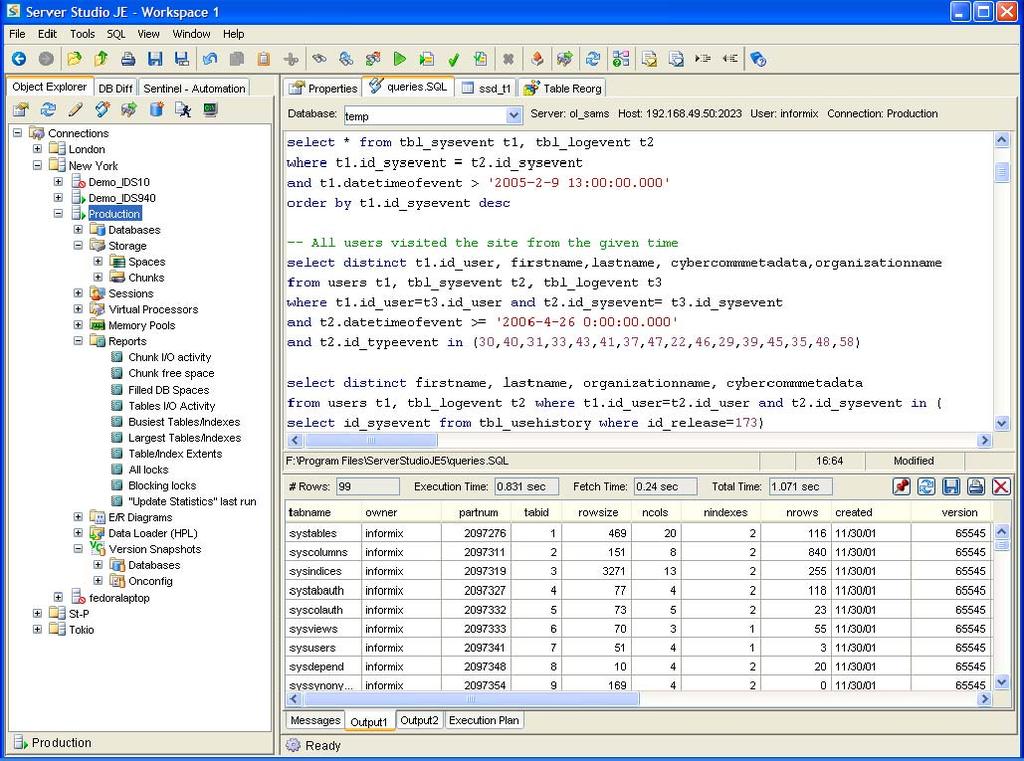 Server Studio Database Development & Administration SQL Manager A powerful, full-featured colorcoded editor, customized specifically to support IBM Informix SPL and SQL languages.