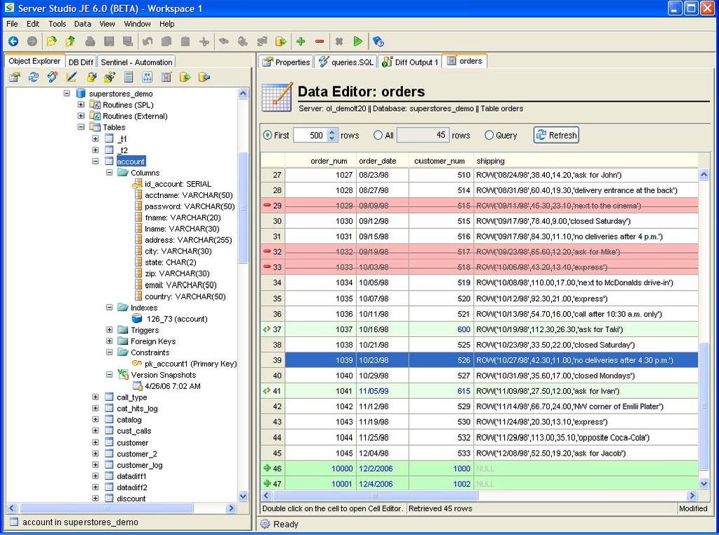 Server Studio Data Management Data Manager Spreadsheet-style grid facilitates interactive examination and editing of the data in the tables, synonyms and views.