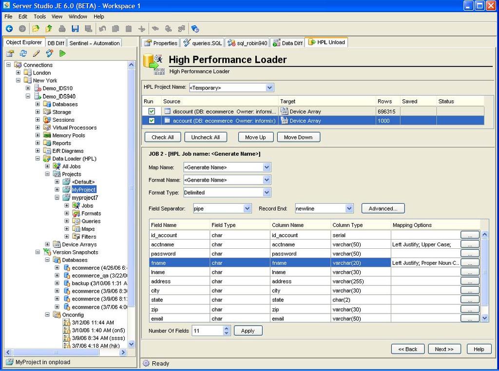 Server Studio Data Management High Performance Loader New Provides highly intuitive multiplatform user interface for IDS High Performance Loader