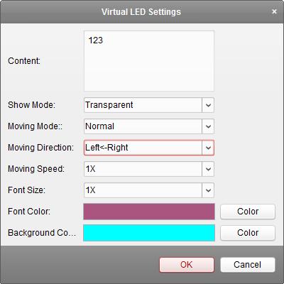 4 Configuring Virtual LED You can display the required contents on the video wall by using virtual LED. Note: The function should be supported by the decoding device. 1.