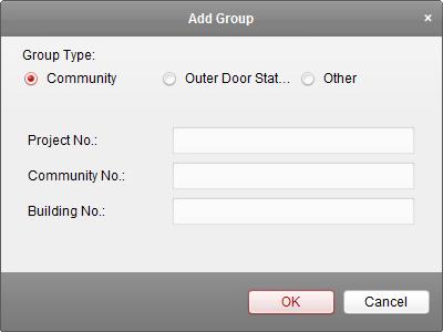 Select group type as Outer Door Station and then input the outer door station name (Range: 1 to 9) to set the outer door station, as shown in the figure below.