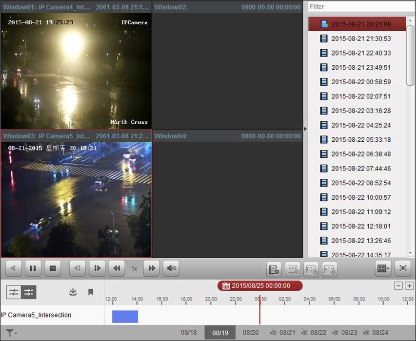 Playback by Timeline The timeline indicates the time duration for the video file. Click on the timeline to play back the video of the specific time.