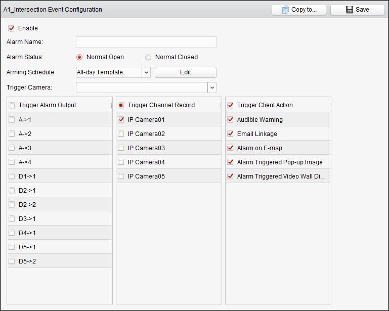 Input tab and import alarm inputs into groups for management. 1. Open the Event Management page and click the Alarm Input tab. 2. Select the alarm input channel to be configured. 3.