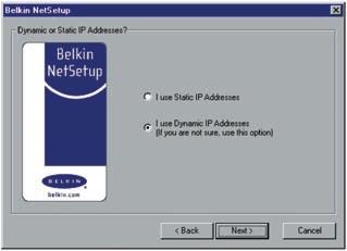 Configuring Your Computer Using Belkin NetSetup 2. Select "I am setting up my own network" and click Next.