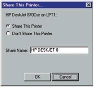 Sharing Files and Peripherals 9. This screen will list all printers connected to your PC.