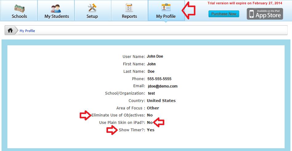 Figure 10 My Profile Settings Eliminate the Use of Objectives The use of objectives in the IEP building and data tracking processes can be eliminated if desired.