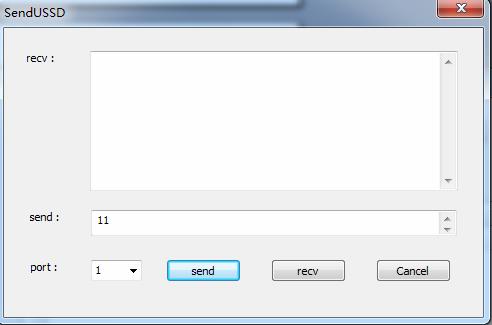 2.4 Send USSD (test) Select a port and input the content in the send dialog box, click send button to send it; Select