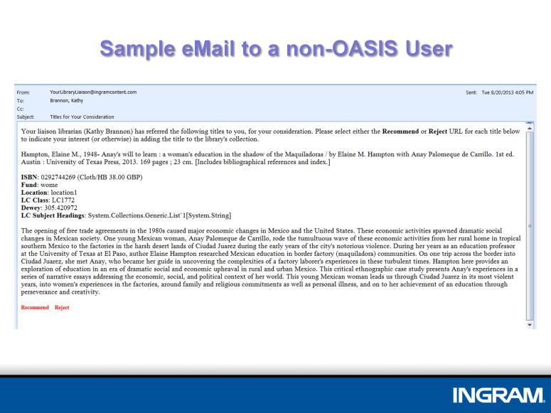 Here is a sample email to faculty or non-oasis user.
