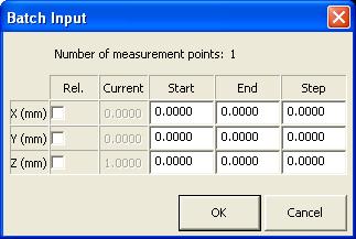 1.3 Other dialog boxes 1.3.3 Batch Input dialog box In the Batch Input dialog box, measurement points can be set on a grid.