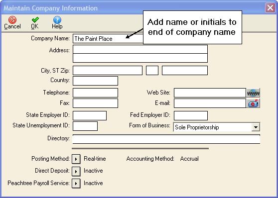 Peachtree Complete 2008 An Introduction to Peachtree Complete Accounting Page 7 Customizing Company Names You must customize each company s name so that reports and other output will be identified as