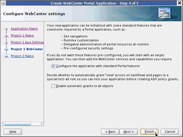 Step 1: Create a Custom WebCenter Portal Application The Configure WebCenter settings dialog appears, as shown in Figure 3 7.