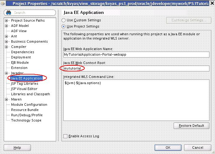 Step 1: Create a Custom WebCenter Portal Application Figure 3 12 The Java EE Application Dialog with mytutorial Entered in the Java EE Web Context Root Field 14.