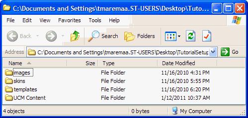 Step 2: Extract Setup Files and Replace the Existing Template Four folders reside in that directory: images, skins, templates, and UCM Content, as shown in Figure 4 6.