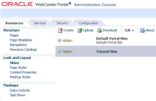 Step 2: Change the Default Page Template at Runtime Tip: The Administration Console lets you work with resources, services, security, and portal configurations at runtime.
