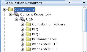 Step 1: Connect to Universal Content Management (UCM) Repository 9. In Application Resources, expand the Connections folder, as shown in Figure 6 3.
