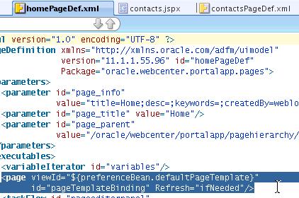 Step 1: Customize Pages and Set Permissions Figure 7 7 The homepagedef.xml File in Source View with the viewid Attribute Selected Example 7 1 Code Snippet to Copy into contactspagedef.
