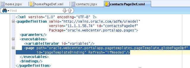 jspx file, right-click the file, and choose the Go to Page Definition menu item, as shown in Figure 7 6, when you opened the homepagedef.xml file. 12. Now open the contactspagedef.
