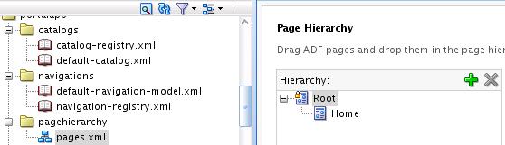 Step 1: Customize Pages and Set Permissions Figure 7 13 The Page Hierarchy Root Node For the page.xml File 20. When the pages.xml Page Hierarchy pane opens, drag and drop the contacts.