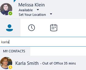 Contacts are searched against Outlook s contact list, and bring up the user with the profile picture selected.