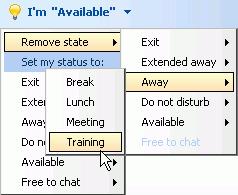 Remove presence status text You can remove a presence status text you no longer use. 1. Click the My Availability button. 2.
