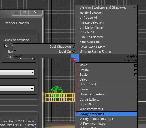 Get out of the Render Setup for now and right click on the V-Ray late for our next set of changes. Find V-Ray properties in the Quad Menu and open up the settings dialogue.