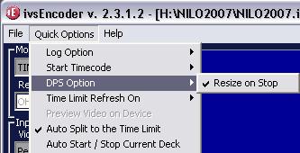 000 Start Timecode Option DPS OPTION SUB-MENU: DPS Option allows to activate Resize on Stop feature.
