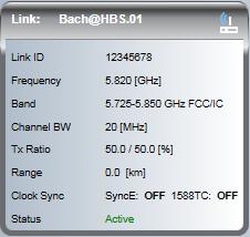 Events Log Link Main Window Figure 7-4: Sector (link) Status panel Link ID: The unique identifier for this link. Frequency: The nominal transmission frequency in use between the HBS and HSU.
