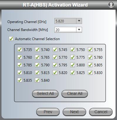 Activating the RT-A(HBS) You can perform a customized channel selection or click Select All to check all the channel boxes