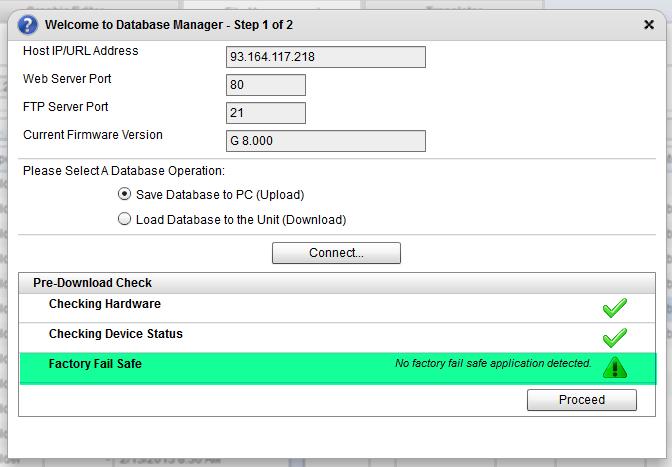 Select Controller Database Manager Select desired operation: Loading Database from PC to the unit.