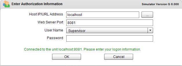 If you are running an offline programming session (simulated databases) you will need to use the URL 'localhost' and the port which reflects the simulator (i.e.8081).