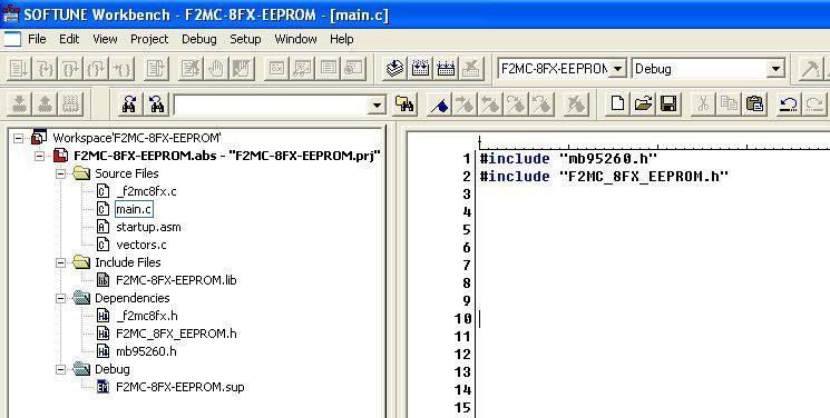 h" will link F2MC-8FX-EEPROM.lib to main.