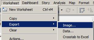 3) Export the image by going to the Worksheet menu and selecting Export > Image. 4) Make sure only the View box is checked.