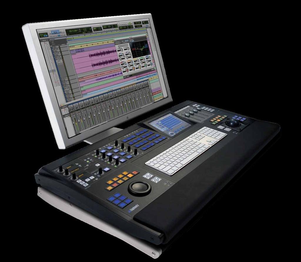 It has faders, knobs, jog wheel, full-sized keyboard, touch screen and a professional monitoring section. It works equally well with audio and video applications.
