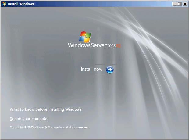 5. Setting Up Windows Server 2008 R2 19. Click Install Now. Windows Server 2008 R2 installation starts. 20. Select the edition of the Windows you are going to install and the installation type.