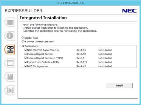 5. Setting Up Windows Server 2008 R2 5.6 Installing Applications EXPRESSBUILDER contains applications including NEC ESMPRO Agent and NEC ESMPRO Manager.