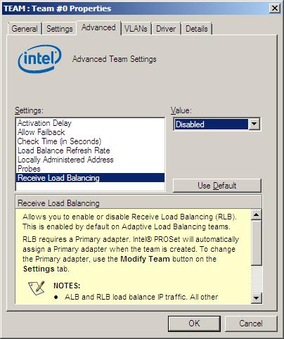 5. Setting Up Windows Server 2008 R2 13. When you select Adaptive Load Balancing as a team mode, you need to disable Receive Load Balancing and remove the adapter priority.