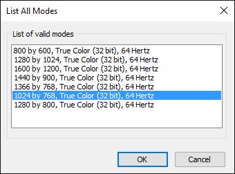 The refresh rate of each resolution in the list of valid modes is 64 Hz, but the actual configured value will be 60 Hz.