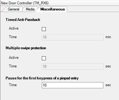 DOOR CONTROLLER SETUP > MISCELLANEOUS Timed Anti-Passback: - use this option to prevent an ID card from being re-used for a specified time.