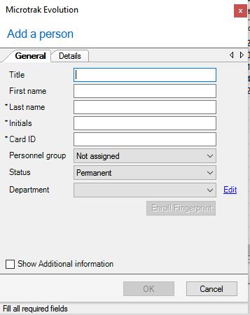 ADD PERSON To add a person, click on the Add Person link in the navigation window. When these details have been added, click on the OK button to commit the individual to the system.